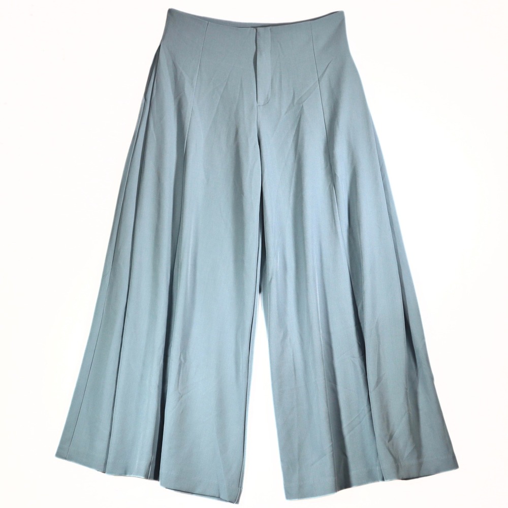 Glam Wide Leg Pants Womens Large Blue High Waist Pleated Dress Trousers NWT